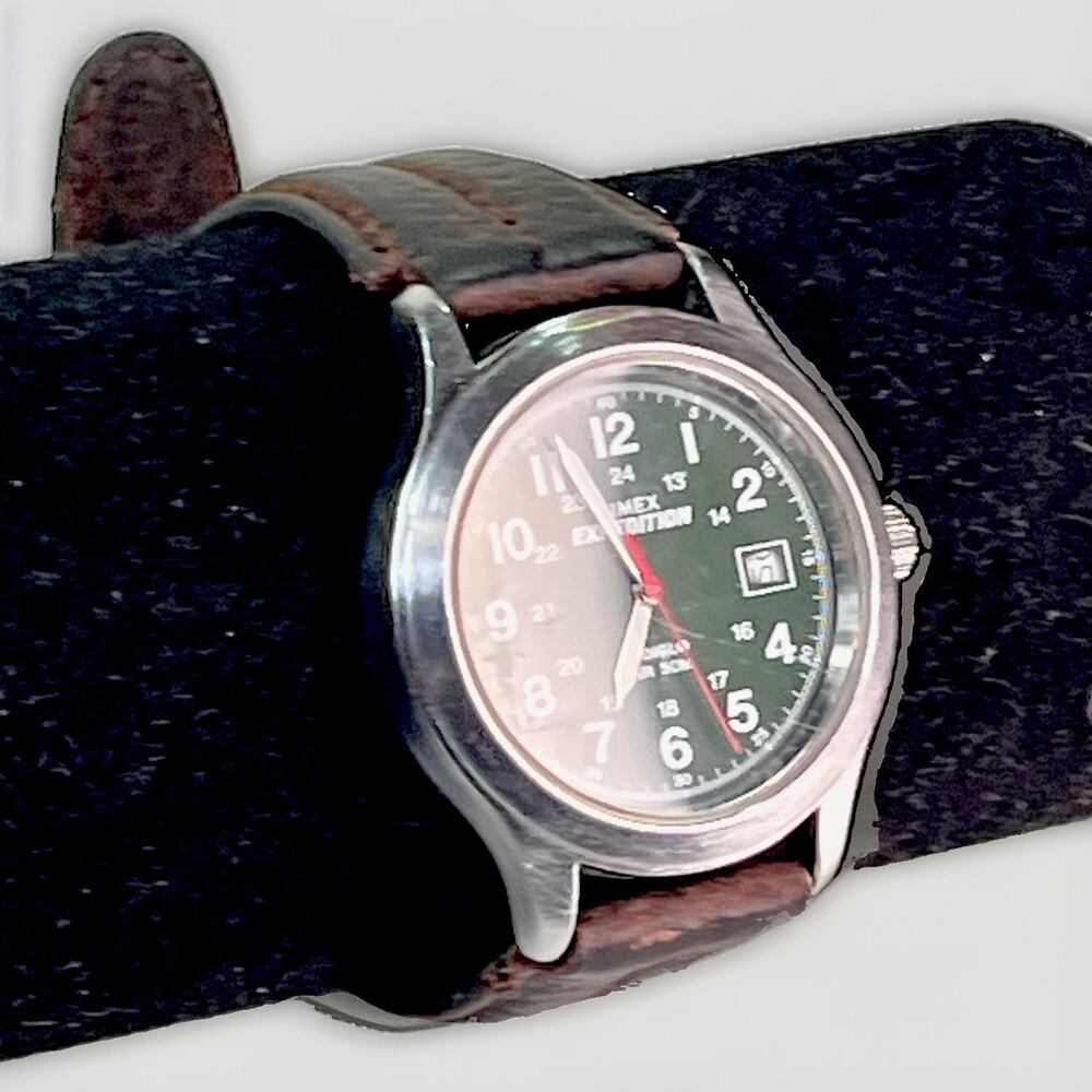 Timex Expedition Mens Watch 36mm Green Dial Leather Indiglo Date *Needs Battery - Picture 2 of 13